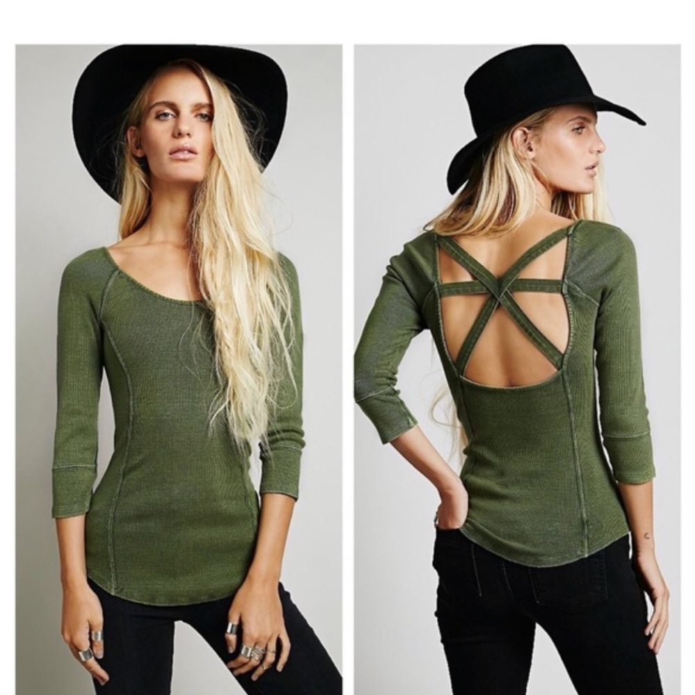 Free people army green star cross back top small
